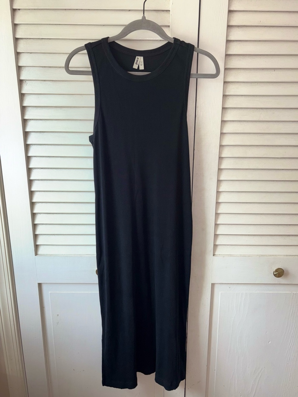 PACT Organic Cotton Ribbed Tank Midi Dress Black Sleeveless Side Slit Medium - Picture 2 of 5